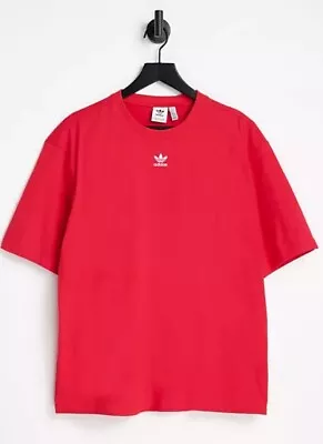 Buy ADIDAS Red Original Essentials Logo Crew Neck T-Shirt, Size UK 10, Good Cond. • 1£