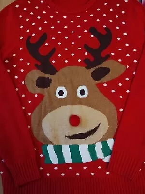 Buy Mens Red Cosy Christmas Reindeer Christmas Jumper Size XL • 6.50£
