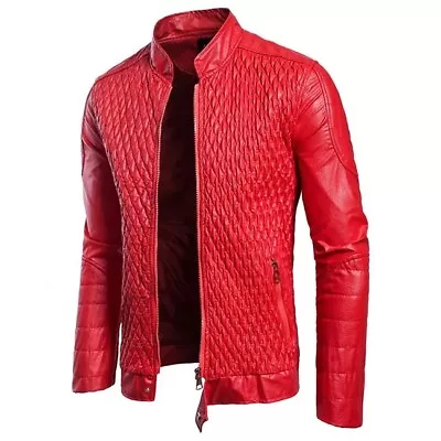 Buy Leather Jacket Pu High-Quality New Fashion Black And Red Zipper Collar Men • 19.99£