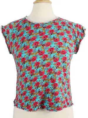 Buy Natural Life Tee Top Shirt Printed Knit Size S Blue Floral Raglan Short Sleeve • 17.37£