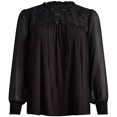 Buy Torrid NWT Super Soft Chiffon Sleeve Lace Inset Tie Detail Top Black Size 3X • 28.35£