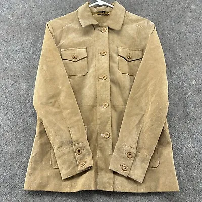 Buy VINTAGE Dickies Jacket Womens L Beige Tan Leather Suede Chore Coat Workwear Y2K • 15.12£
