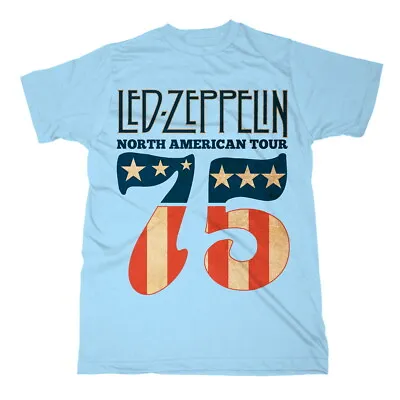 Buy Led Zeppelin '1975 North American Tour' (Blue) T-Shirt - NEW & OFFICIAL! • 17.69£