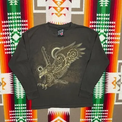 Buy Top Heavy Thermal Shirt Small  - Y2K Eagle Brown 2000s Skate Surf Grunge AOP • 18.94£
