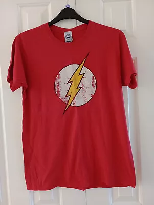 Buy DC Comics Mens Red T-Shirt Lightning Logo Size L 100% Cotton • 3£