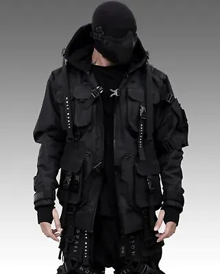 Buy Men's Techwear Black Jacket Hoodie Full Zip Buckle H-G B.O.M.B 04/BLCK • 245.87£