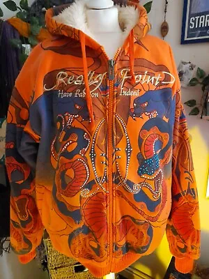 Buy Really Point Hoodie Faux Fur Lined Xxl Vintage Y2k Orange Panther Ed Hardy Alt • 120£