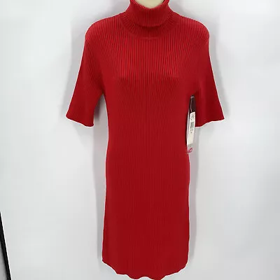 Buy Jones New York Sweater Dress Womens M Red Knit Turtleneck Fitted New Half Sleeve • 19.25£