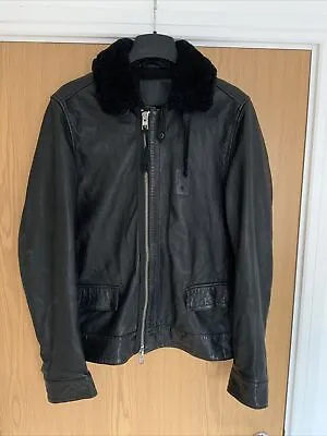 Buy All Saints LAWSON Leather Jacket Black MEDIUM Shearling Prospect Oban Size M • 104.99£