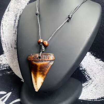 Buy Men's Unique Resin Shark Tooth Pendant Wax Rope Necklace Jewellery Gift UK • 7.50£