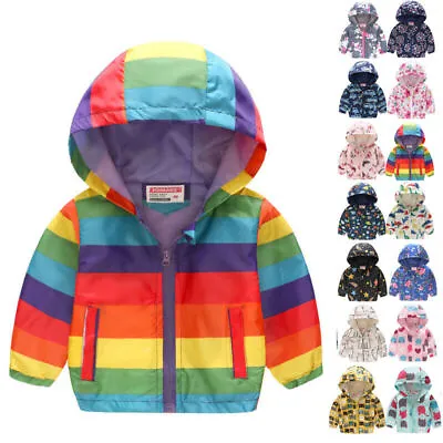 Buy Kids Boys Girls Toddler Clothes Floral Rainbow Outwear Casual Hooded Coat Jacket • 6.07£