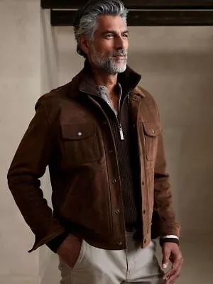 Buy Mens Brown Leather Trucker Jacket Pure Suede Custom Made Size S M L XL 2XL 3XL • 170.19£