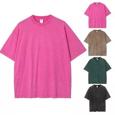 Buy Men Women Short Sleeve Washed T Shirt Retro Street Hip Hop Casual Tops • 17.24£