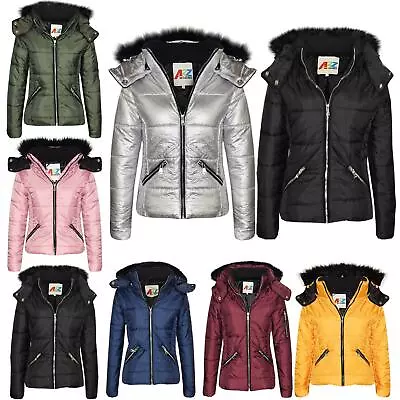 Buy Kids Quilted Puffer Coat Faux Fur Collar Hood Jacket For Girls 2-13 Yrs • 19.99£