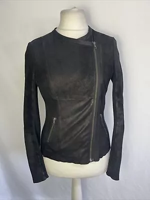 Buy WAREHOUSE Women's Leather Biker Jacket Black Full Zip Size UK10 Outdoor C2051 • 29.99£