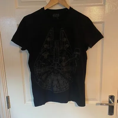 Buy Black Star Wars Millennium Falcon Print T-shirt - Size S, Fair Condition • 9£