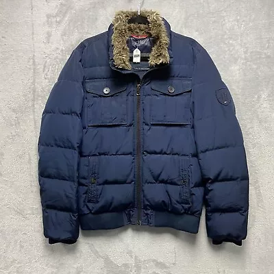 Buy Tommy Hilidger Puffer Jacket Men’s Medium Navy Blue Fur Collar Down Filled • 31.20£