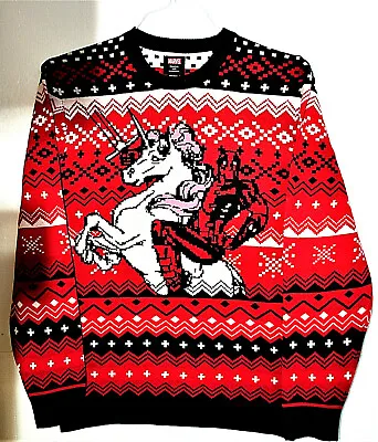 Buy Marvel Comics Deadpool On Unicorn Festive Ugly Holiday Knit Sweater New MD Tags • 33.77£
