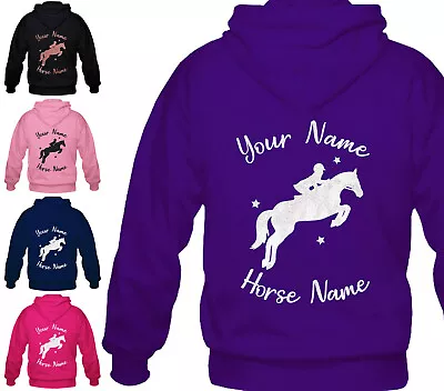 Buy Childrens Personalised Horse Riding Hoodie Glitter Back Print Kids Hoody Gift • 16.45£