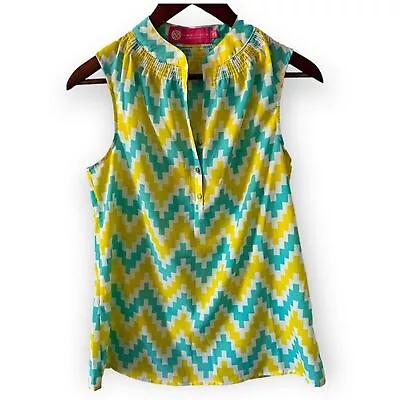 Buy Macbeth Collection Blue And Yellow Chevron Tank Top Size XS • 13.26£