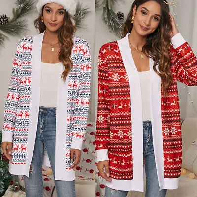Buy Womens Christmas Xmas Cardigan Jumper Coat Ladies Jacket Overcoat Long Sleeve UK • 14.24£