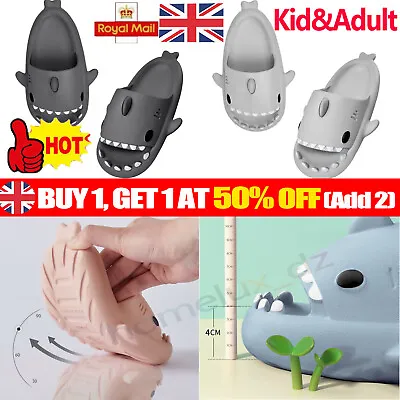 Buy Kids & Adult Thick Sole Sharks Non-Slip Slippers In/Outdoor Sliders Sandals Cute • 8.99£