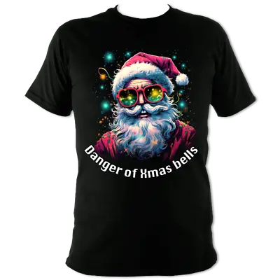 Buy Santa Danger Of Xmas Bells Xmas T-shirt On High Quality Black Cotton • 18.95£