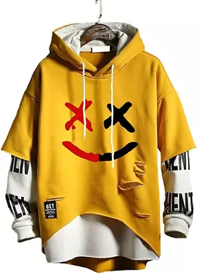 Buy Hello MrLin Men's Techwear Hip Hop Hoodie Japanese Streetwear Patchwork Urban • 36.31£