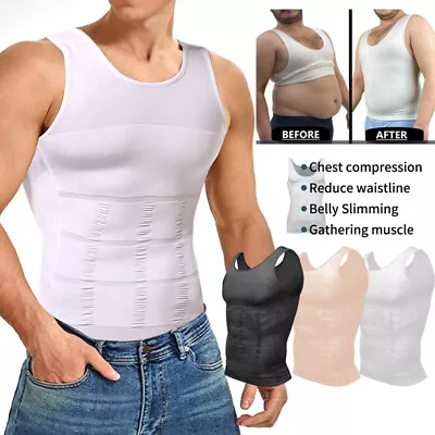 Buy MENS SLIMMING VEST Body Shaper Slim Chest Belly Waist Boobs Compression T-Shirt • 13.99£