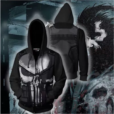 Buy Newest The Punisher Cosplay Costumes 3D Print Sweatshirt Hoodie Zip Coat Jacket • 10.80£