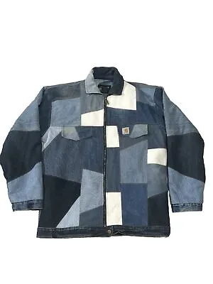 Buy Carhartt Jacket Reworked Patchwork Zip Up Unique Utility Denim Blue Size M L • 90£