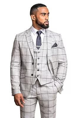 Buy Light Grey Tweed Check Suit - Separate Jacket, Waistcoat, Trousers • 80£