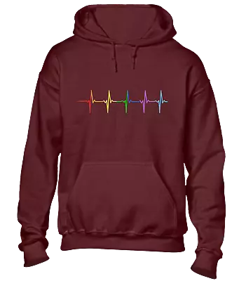 Buy Pride Heartbeat Hoody Hoodie Gay Pride Lesbian Lgbtq Rainbow Flag Fashion • 16.99£
