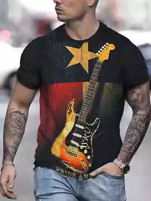 Buy STEVIE RAY VAUGHAN SRV Fender Stratocaster Guitar Mens T-Shirt Blue Red LARGE • 17.95£