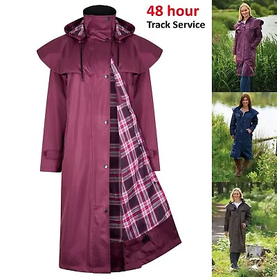 Buy Ladies Long Full Length Waterproof Riding Rain Jacket Country Coat With Cape New • 14.99£