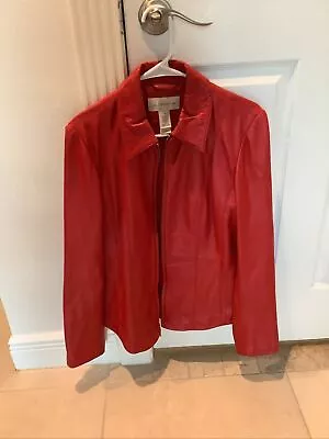 Buy Liz Claiborne Women’s  Lined Red Genuine Soft Leather Jacket Size Medium Zip Up • 13.78£