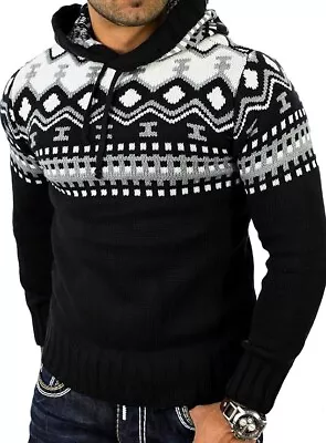 Buy Reslad Jumper Hoodie Norwegian Men's Knitted Winter Hooded Warm Black Size XL • 35.99£