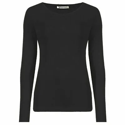 Buy Womens Ladies Long Sleeve Stretch Plain Round Scoop Neck T Shirt Uk 8-26 • 4.49£