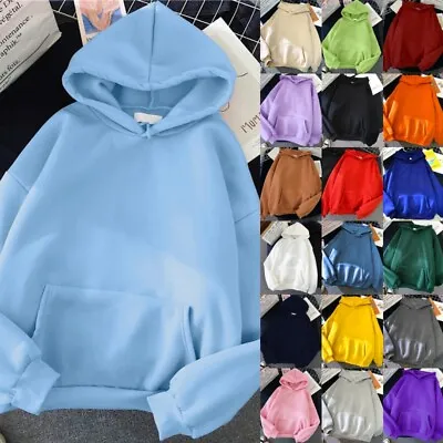 Buy Womens Long Sleeve Hoodies Tops Ladies Casual Plain Pullover Hooded Sweatshirt • 9.89£