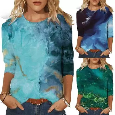 Buy Women Printed 3/4 Sleeve T-Shirt Tunic Tops Ladies Casual Loose Blouse Plus Size • 6.89£