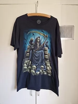 Buy Metal Goth Band Skeleton Grim Reaper Grunge Rock Oversized T Shirt Baggy Top L • 10£