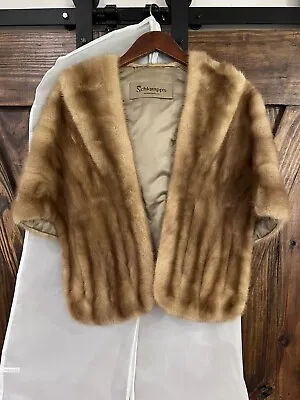 Buy Vintage Schlampp's Brown Tan Women's Luxury Collared Open Sleeve Real Fur Shaw • 192.79£
