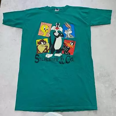 Buy Vintage T Shirt Mens One Size Green Looney Tunes 90s Cartoon Graphic Print • 15£