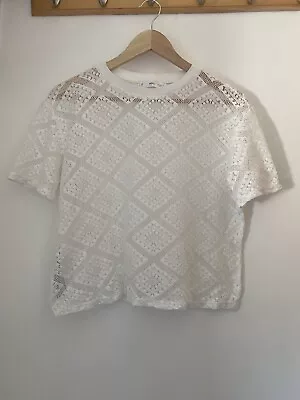 Buy Mango Lace T-shirt Size S White  • 5£