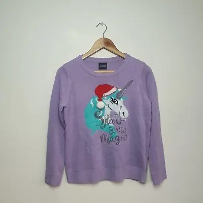 Buy Womens Unicorn Christmas Jumper UK 8-10 Purple Novelty Sequin Festive Sweater • 12£