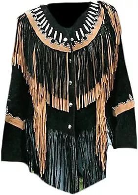 Buy Native American Women Western Cowgirl Suede Leather Jacket With Fringes & Beads • 125.46£