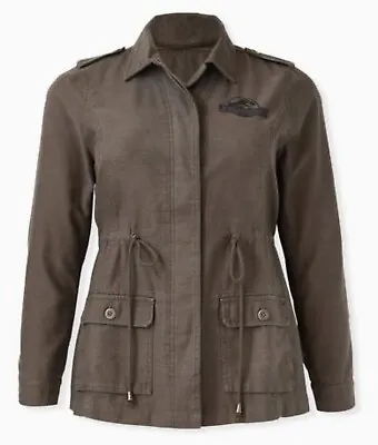 Buy Torrid Jurassic World Olive Green Twill Drawstring Jacket Size 0 Large 12 NWT • 69.44£