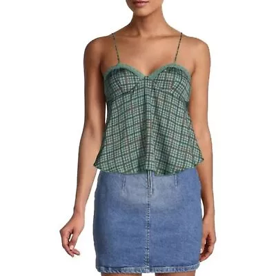 Buy Free People NWT With Confidence Crop Checked Cami Lace Trim Tank Forest Sm New • 37.47£