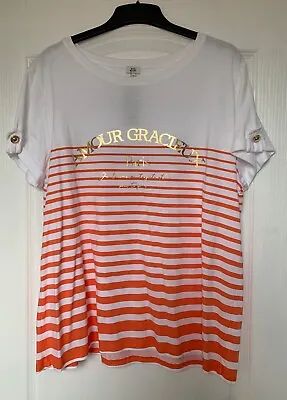 Buy New/Tag RIVER ISLAND White & Orange Striped Amour Gracieux Paris T-Shirt Size 16 • 17.95£