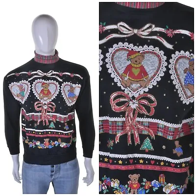 Buy Vintage Christmas Teddies Jumper S Cute Teddies Kitsch Ugly Sweater Sweatshirt • 24.99£